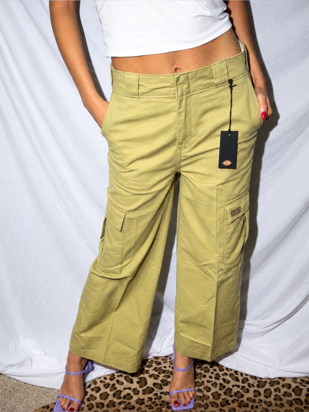 Vintage Dickies Y2K Women's Khaki Cargo Crop Wide Leg Pants
